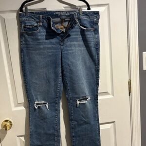 American Eagle Outfitters Women's Dark Blue Ripped Skinny Jeans